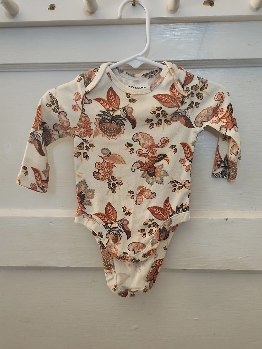 Long-Sleeve Baby One-Piece in Cream with Autumn Floral Print